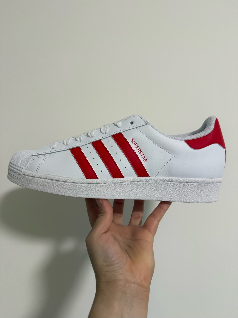 adidas Superstar Leather Sneaker White with Red Accents size 11
